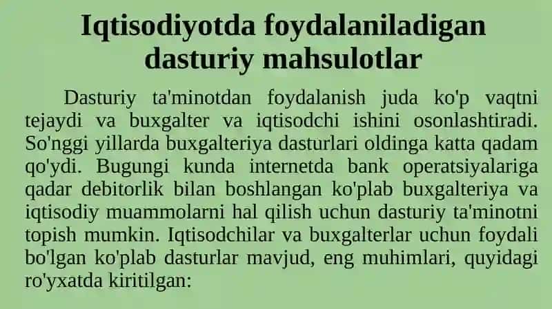 IQTISODIYOTDA FOYDALANILADIGAN DASTURIY MAHSULOTLAR 4