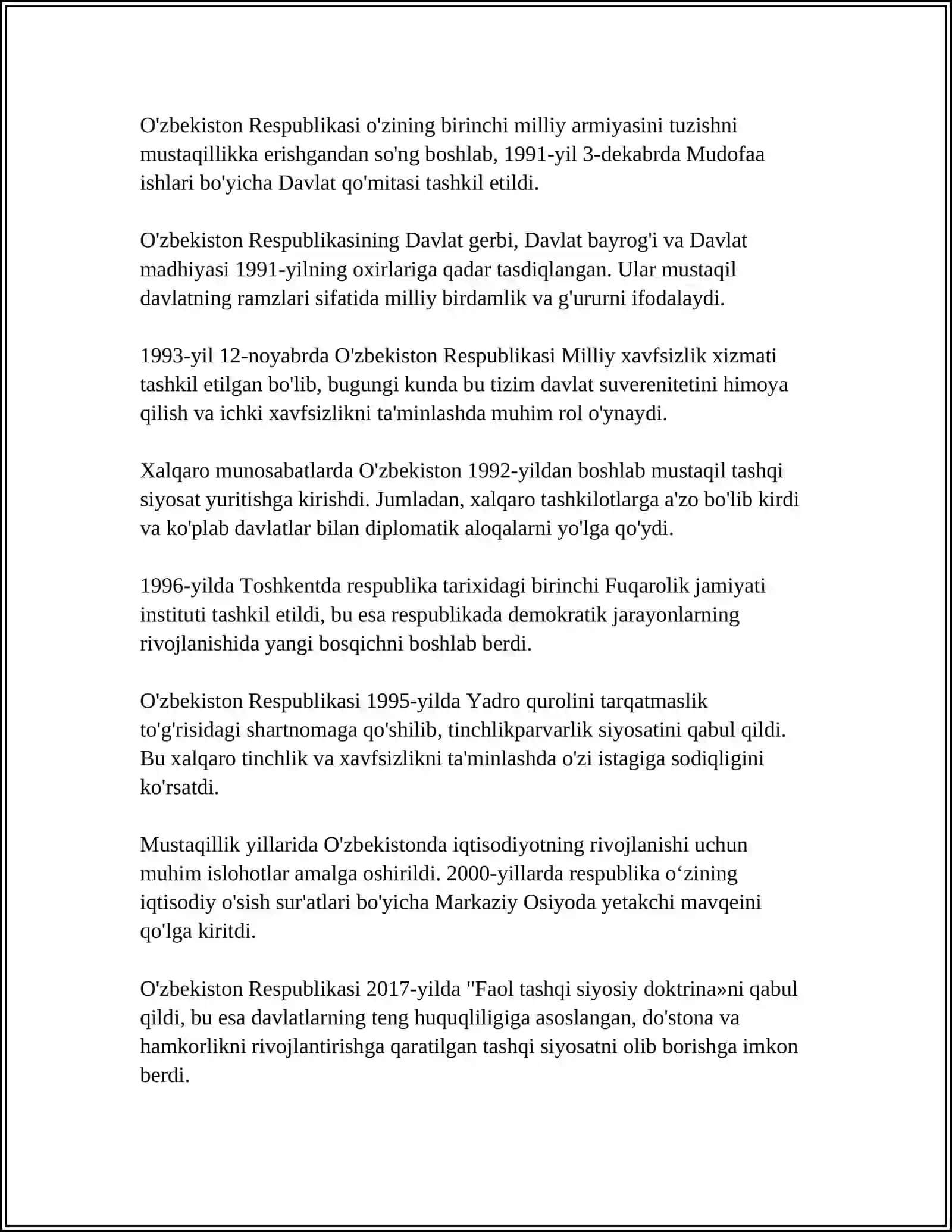 O‘ZBEKISTON RESPUBLIKASI DAVLAT MUSTAQILIK ASAOSLARI TOGRISIDAGI QONUN 4