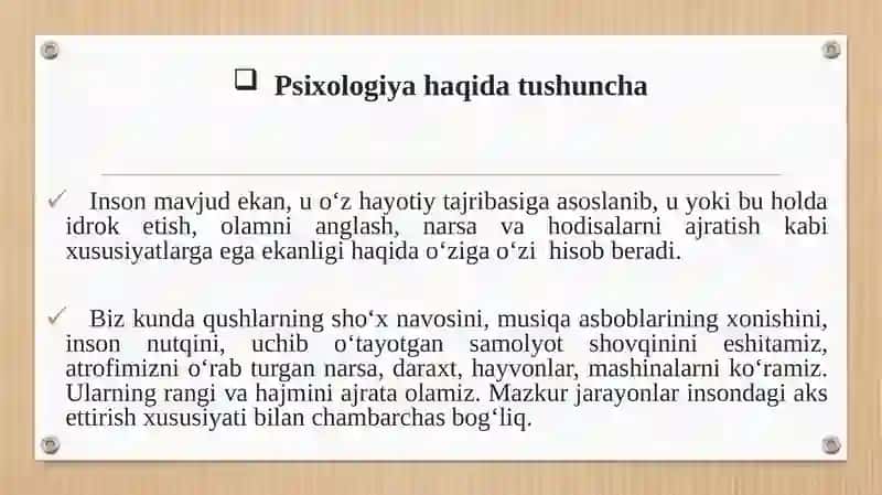 MAVZU.PSIXOLOGIYA FANINING PREDMETI VA RIVOJLANISH TARIXI. PSIXOLOGIYANING TADQIQOT METODLARI. PSIXOLOGIYA FANINING TARMOQLARI.(Maʻruza) 4