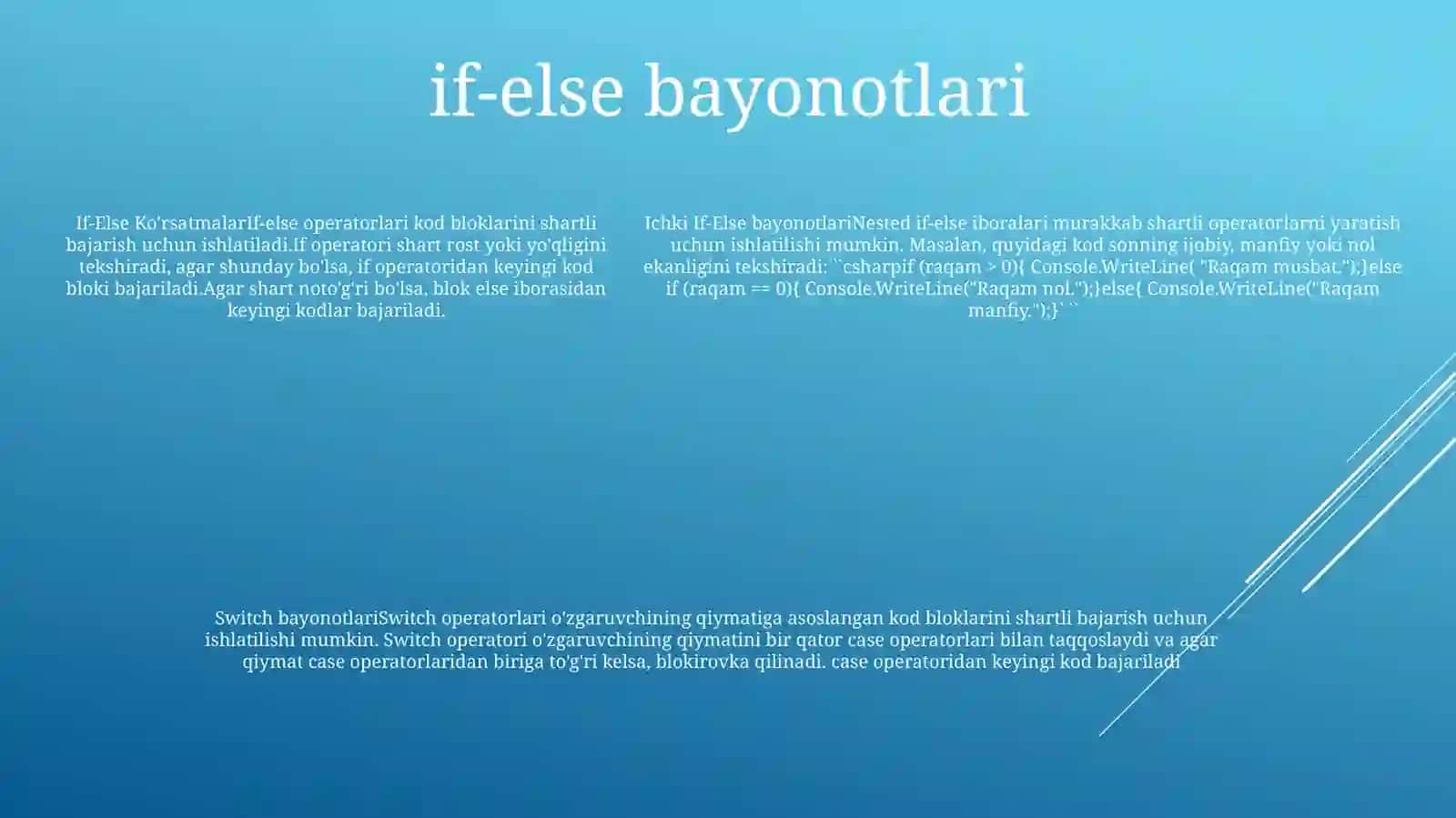 C# Dasturlash Tilida TarmoqlanuvchiJarayonlarniDasturlash 4