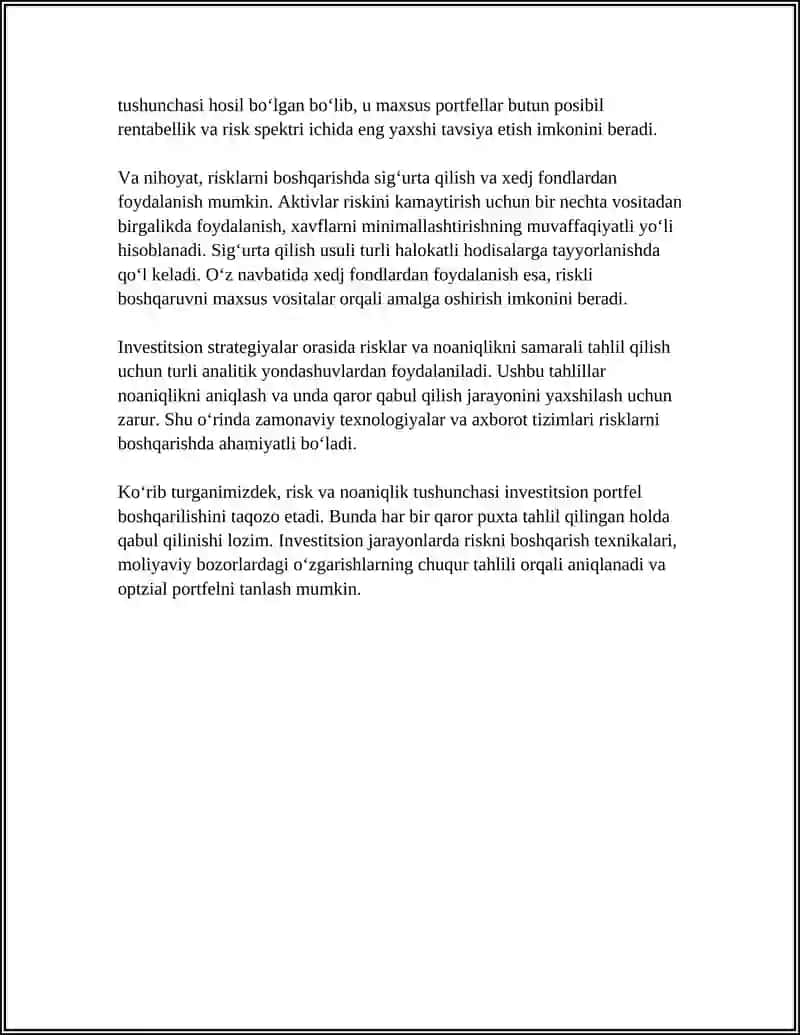 Risklar va Investitsion Portfellari Boshqarish Asoslari 4