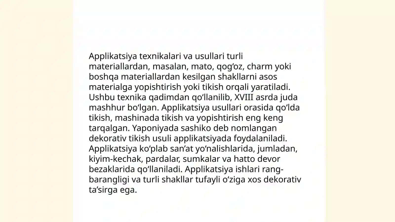 Applikatsiya amaliy san‘at turi sifatida. MTT da applikatsiya turlari 4