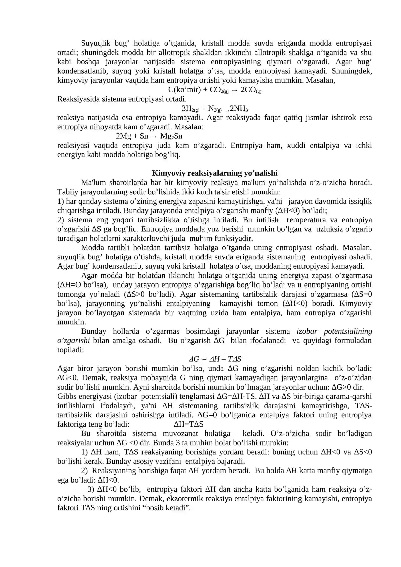 Moddaning ichki energiyasi va termokimyoviy jarayonlar 4