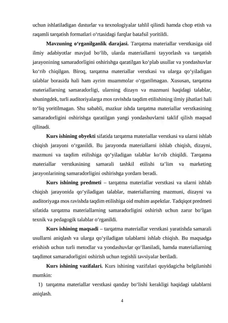 TARQATMA VA AXBOROT MATERIALLARINI SAMARALI JOYLASHTIRISH KURS ISHI 4