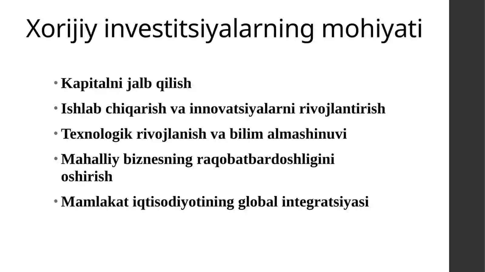 Xorijiy investitsiyalar haqida tushuncha va uning mohiyati 4