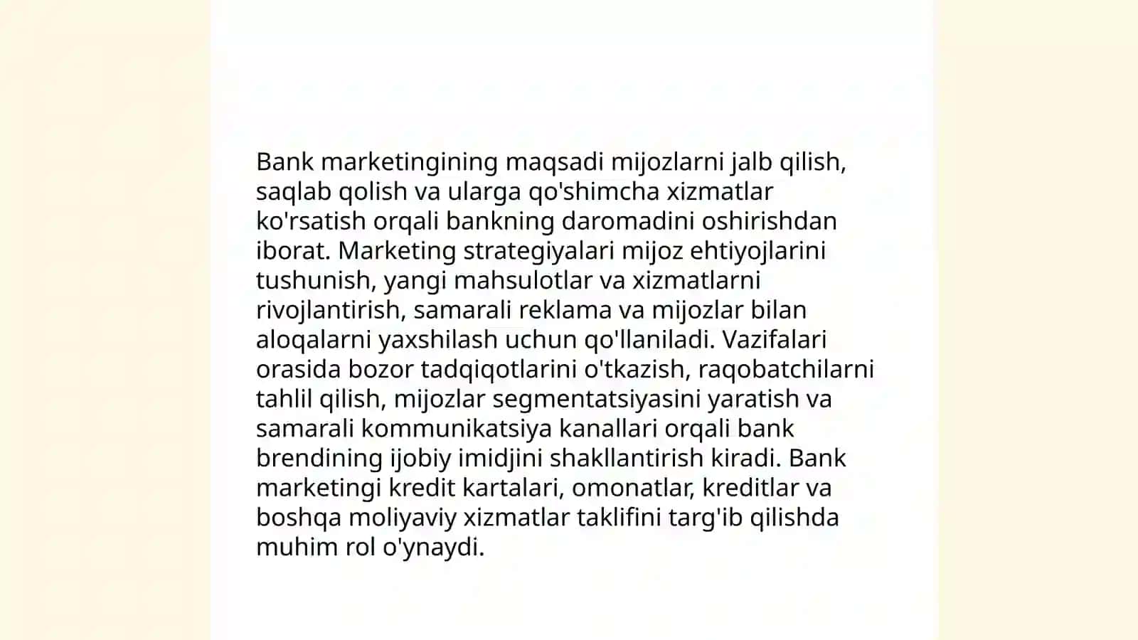 Bank marketingining mohiyati va uning o'ziga xos hususiyatlari 4