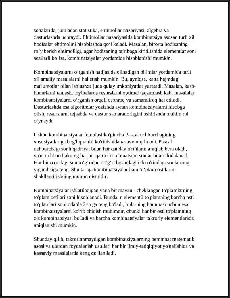 Takrorlanmaydigan kombinatsiyalarning taʼrifi va asosiy formulasi C(n,k) 4