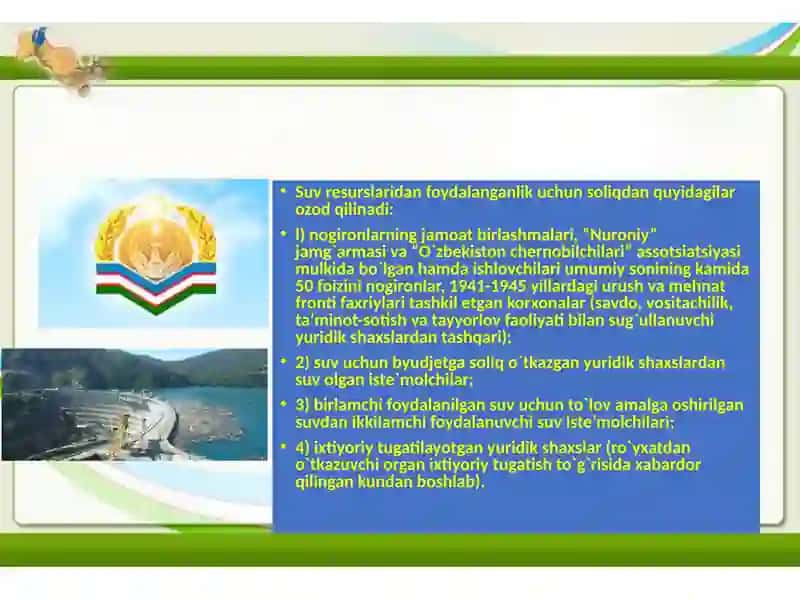Sharopov Umidning Suvresurslaridanfoydalanganlikuchunsoliq Taqdimoti 4