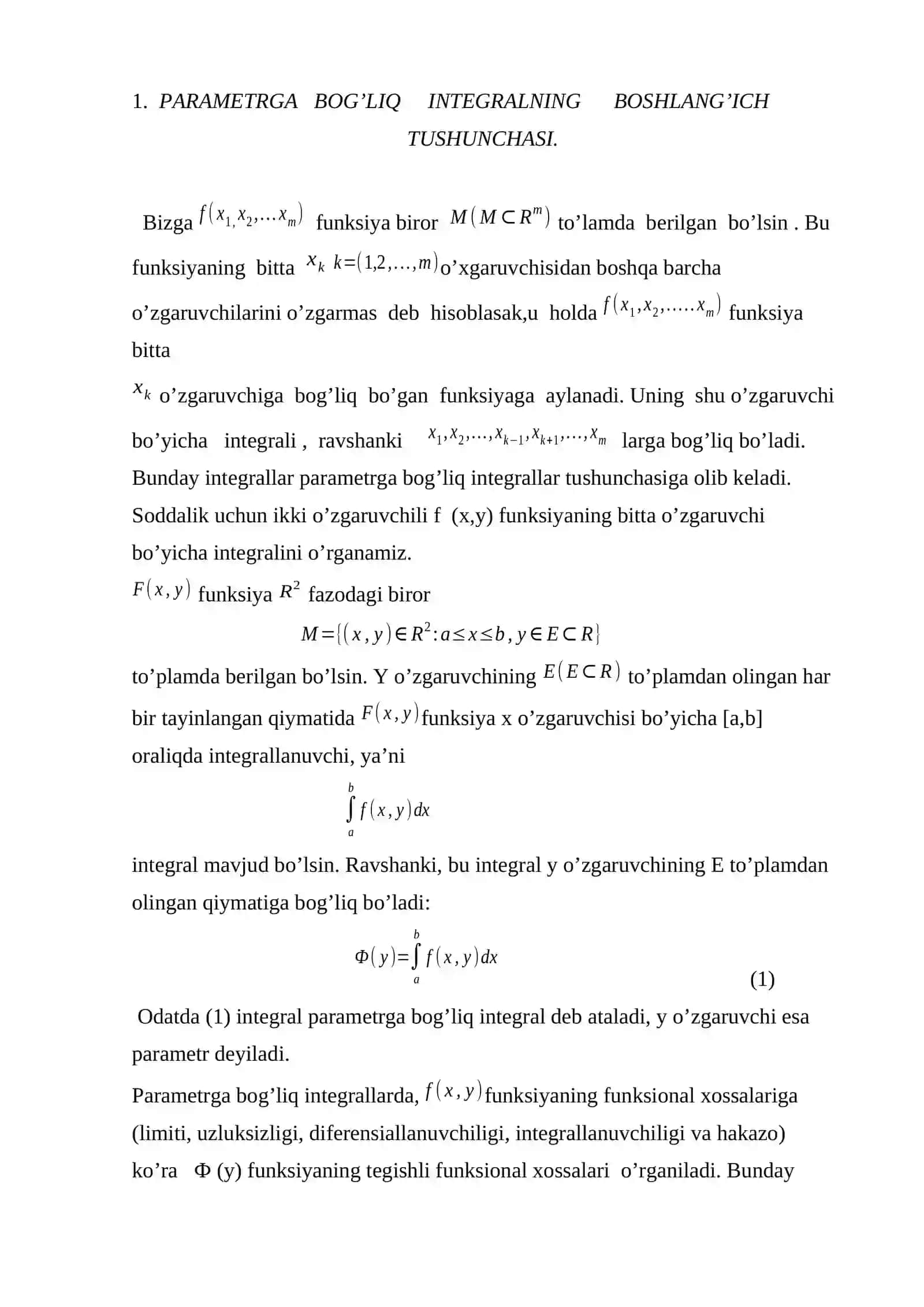 Parametrga bog’liq integrallar 4