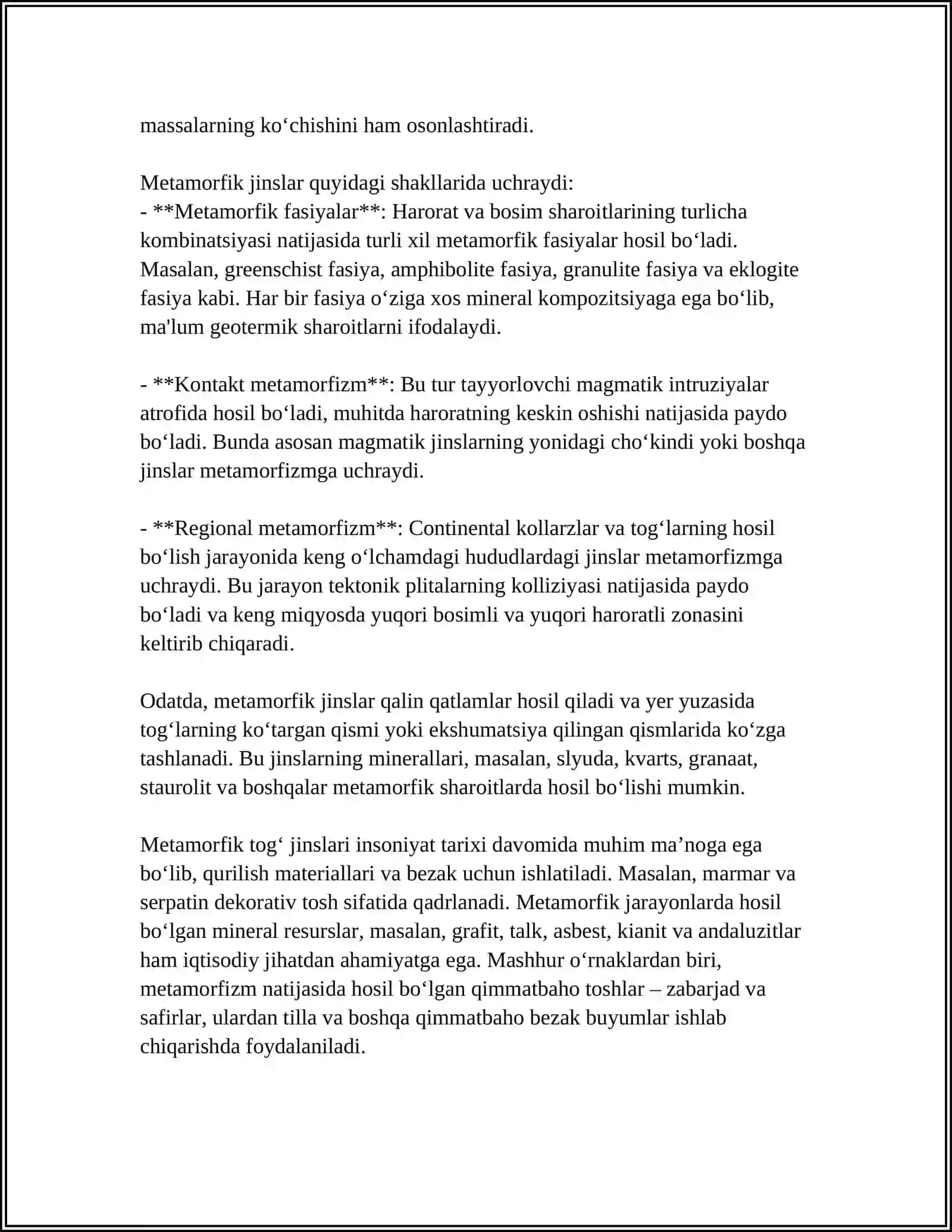 METOMORFIK TOGʻ JINSLARINING TASNIFI, METAMORFIZMNING TURLARI 4