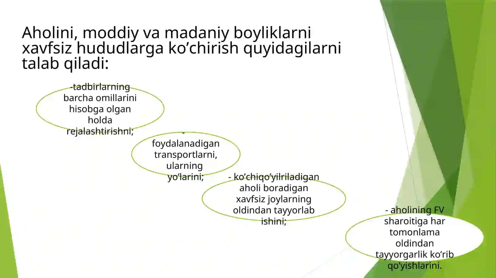 FAVQULOTDA VAZIYAT TUG’ILGANDA VA SODIR BO’LGANDA AHOLINI EVAKUATSIYA QILISH 4