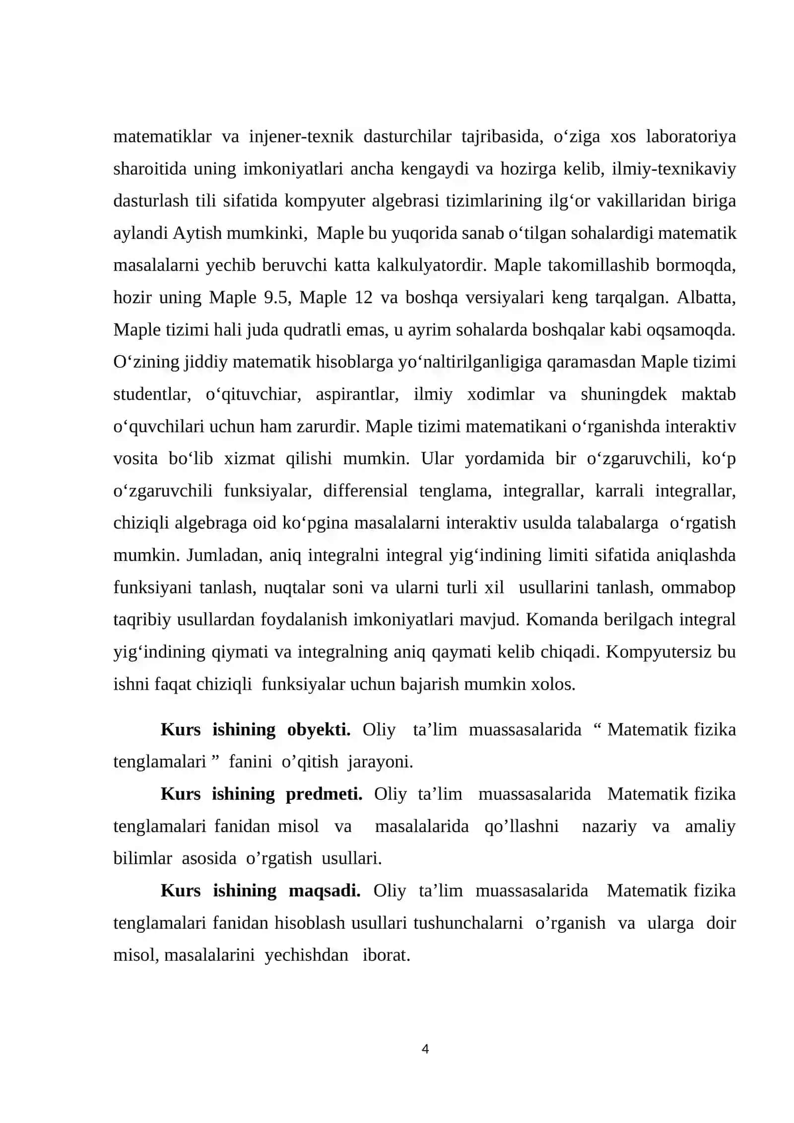 Issiqlik tarqalish tenglamasi uchun chegaraviy masalani Fur’e usuli bilan yechish. Bir jinsli bo`lmagan parabolik tenglama uchun chegaraviy masalalarni yechish. Issiqlik tarqalish tenglamasi uchun 3-chegaraviy masalani Fur’e usuli yordamida yechish 4
