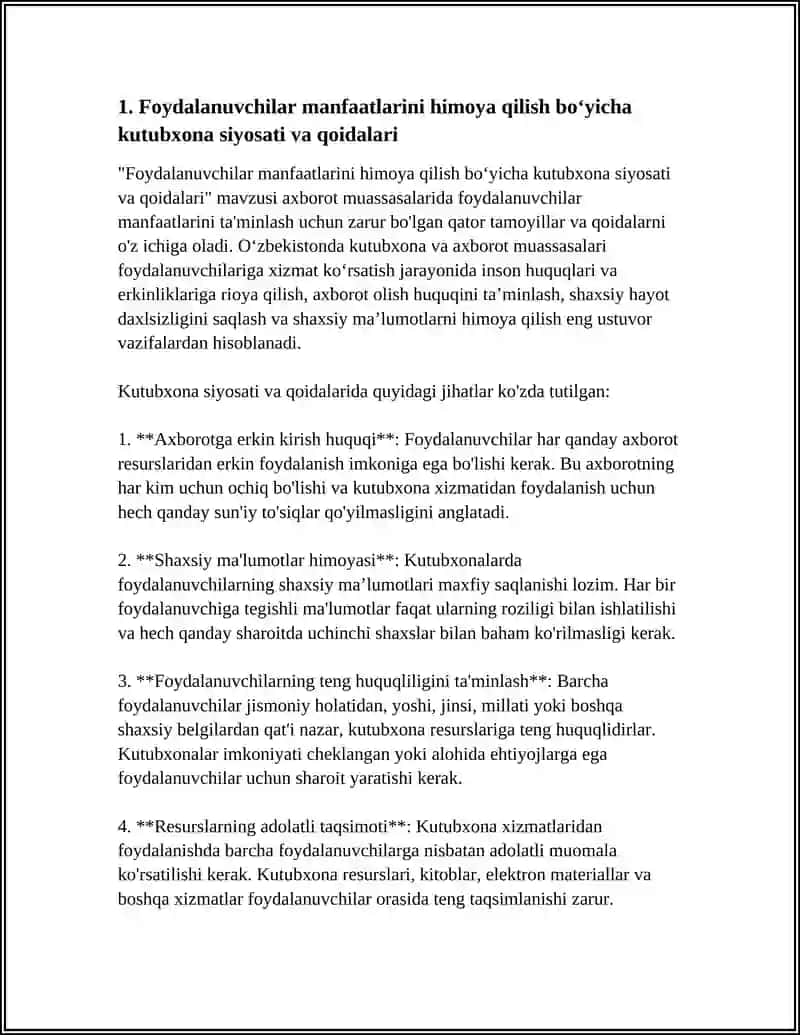 Foydalanuvchilar manfaatlarini himoya qilish bo‘yicha kutubxona siyosati va qoidalari 4