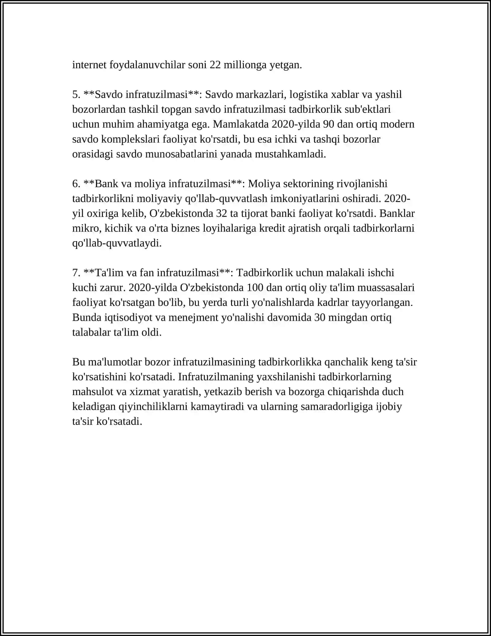 TADBIRKORLIK FAOLIYATINI RIVOJLANTIRISHDA BOZOR INFRATUZILMASINING RO'LI 4
