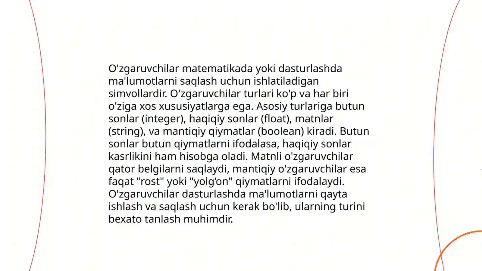 Malumotlar turlari va o'zgaruvchilar 4