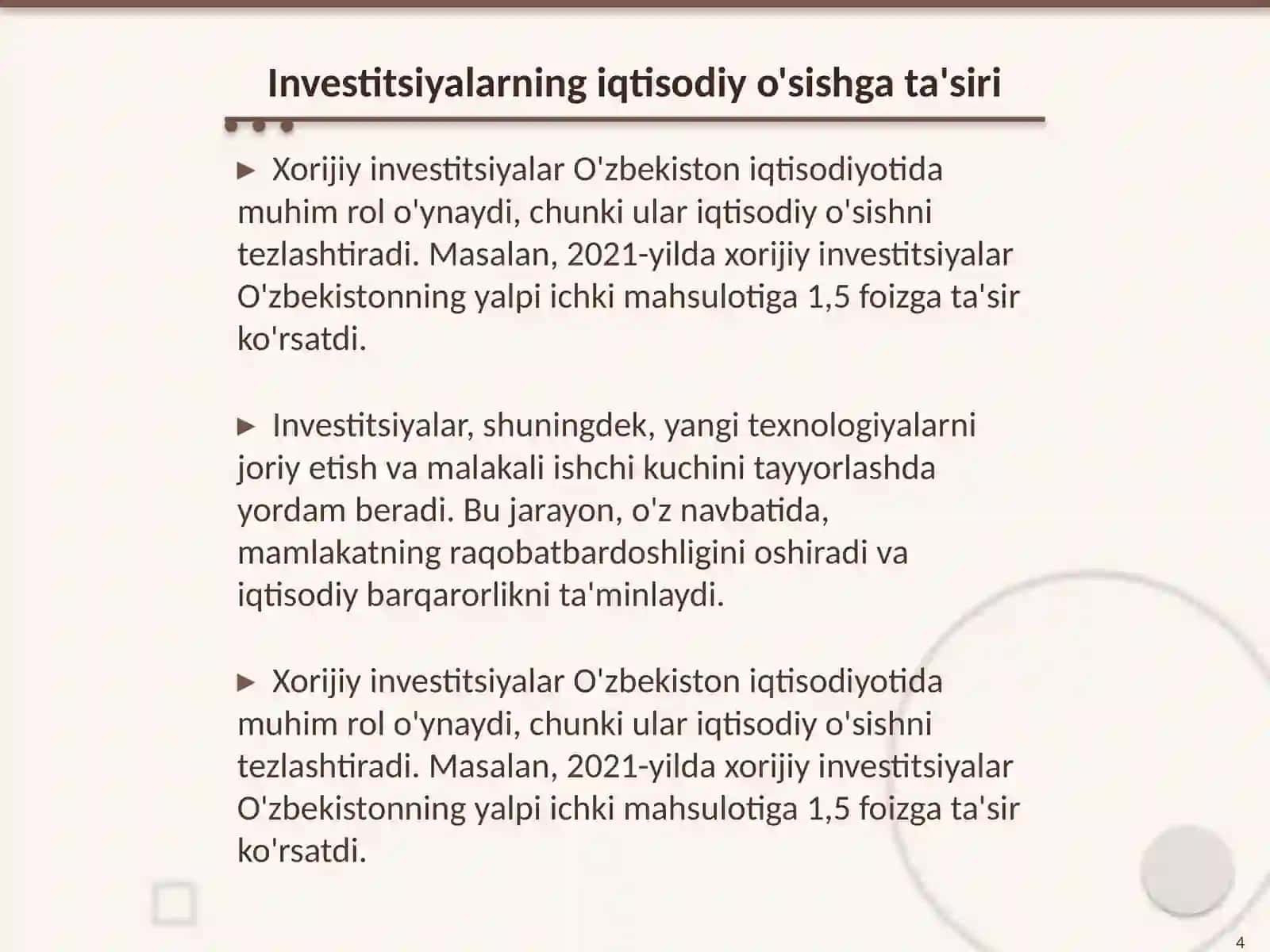 Iqtisodiyotni rivojlantirishda xorijiy investitsiyalarning roli 4