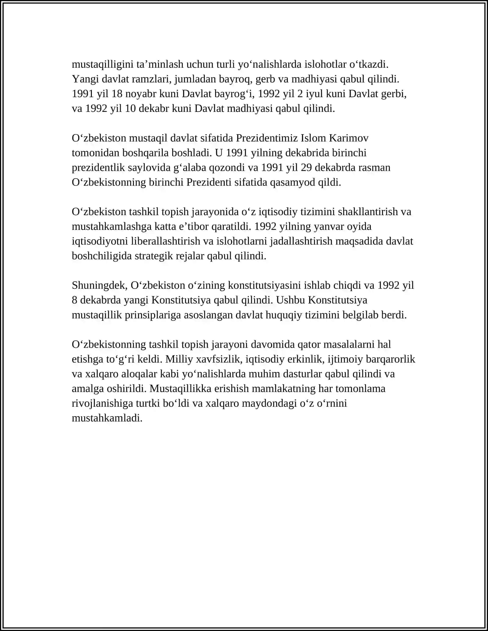 OZBEKISTONNING TASHKIL TOPISHI VA UNING TARIXIY AHAMIYATI. TARAQQIYOTNING OZBEK MODELI 4