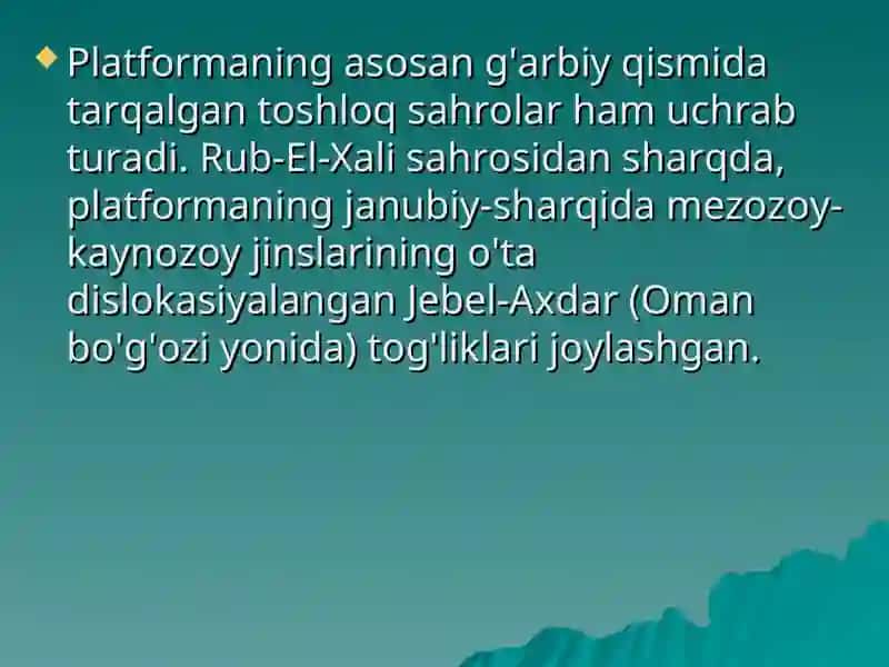 Yaqin Sharq va O'rta Osiyo geologiyasi va ularninshg litosfera plitasiagi o'rni 4