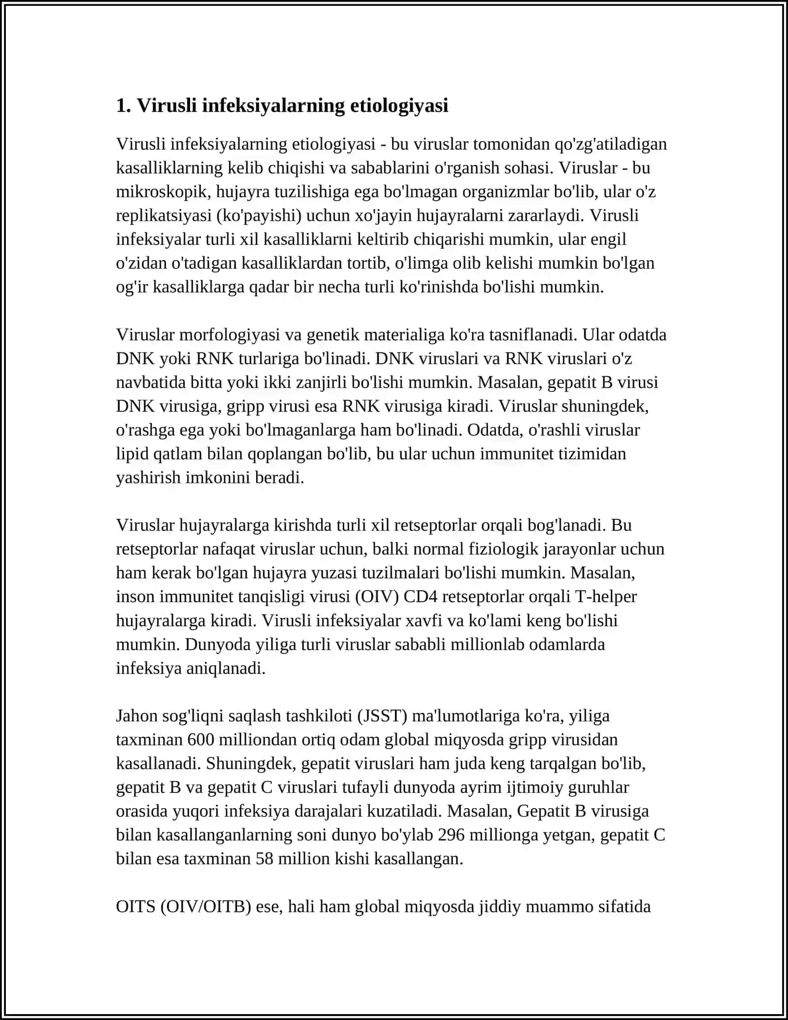 VIRUSLI INFEKSIYALAR:ETIO- PATOMORFOGENEZI,ASORATI,OʻLIM SABABI.OʻTA HAVFLI INFEKSIYA-ETIO-PATO-MORFOGENEZI,OGʻIRLASHUVLARI,OʻLIM SABABLARI 4