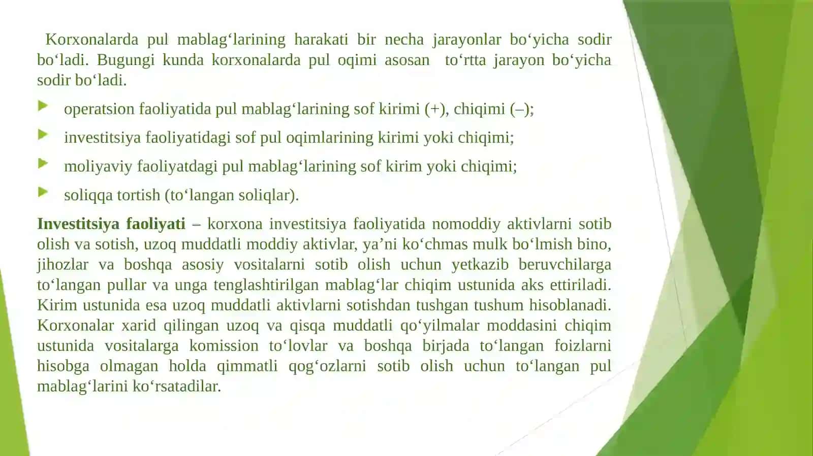 PUL OQIMLARI TAHLILI. XO`JALIK YURITUVCHI SUB`EKTLAR XUSUSIY KAPITAL TAHLILI 4