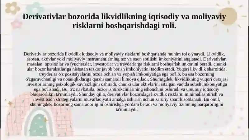 Derevativlar bozorida likvidlik tushunchasi va uning ahamiyati 4