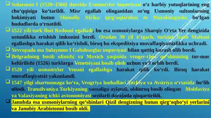 XVI–XVIII asrlarda Usmoniylar imperiyasi 4