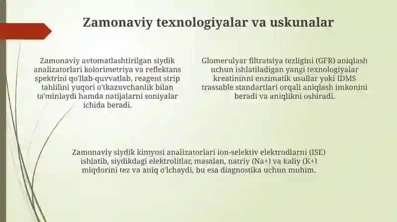 Siydikni laborotor tekshirish natijalari: buyrakni funksional sinamalari interpritatsiyasi 4