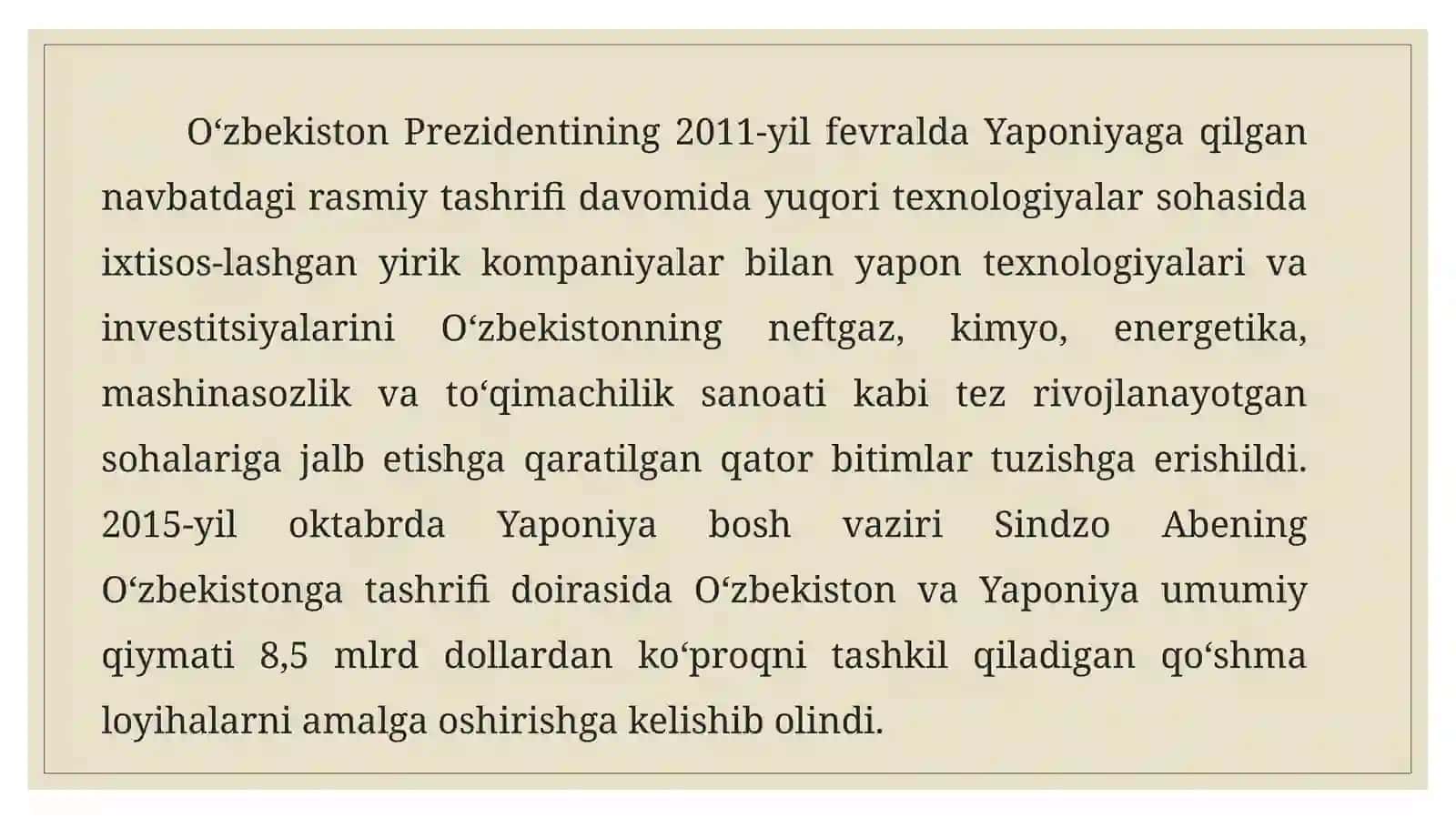 O’zbekistonning yaponiya, hindiston va koreya respublikasi bilan ikkitomonlama aloqalarining rivojlanishi 4
