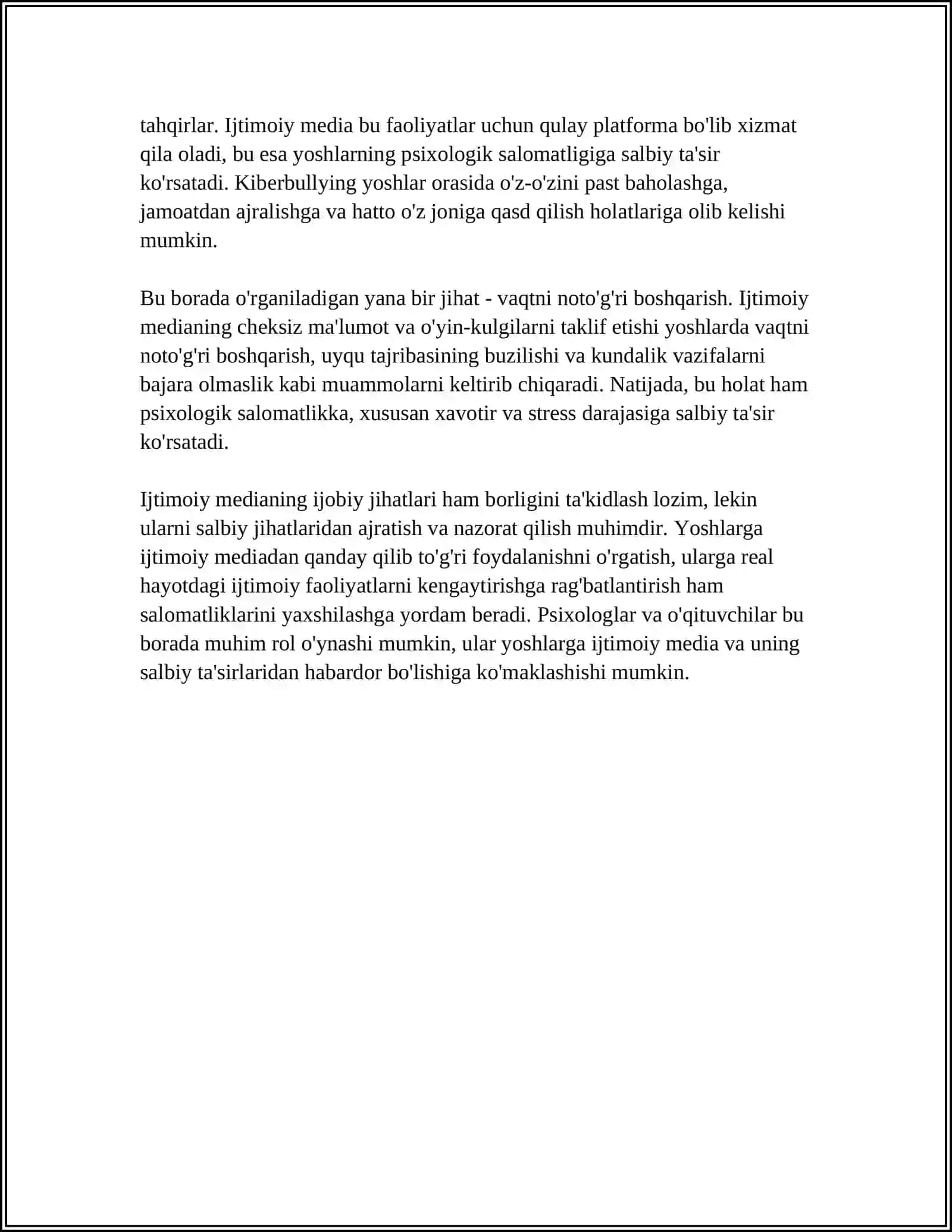 IJTIMOIY MEDIANING IJOBIY VA SALBIY TA’SIRI (PSIXOLOGIK, IQTISODIY, MADANIY JIHATLAR) 4