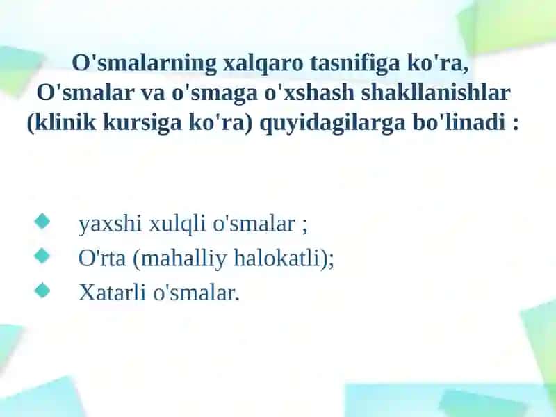 Maksillofasiyal sohaning neoplazmalarining turlari 4