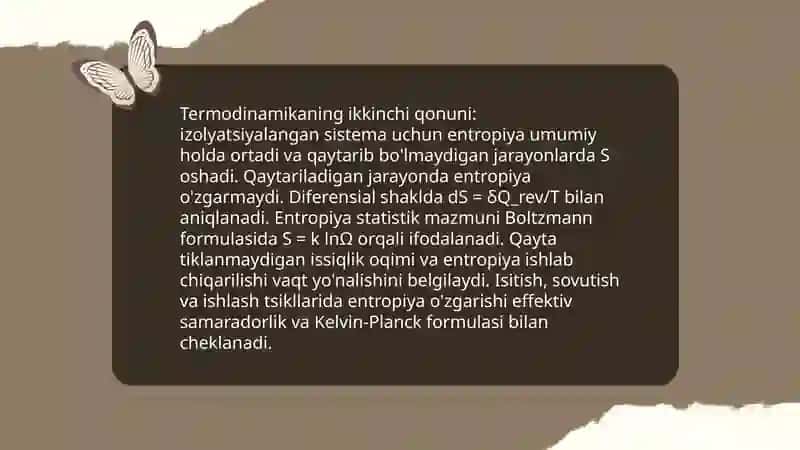 Termodinamika qonunlari va izojarayonlarga tadbig'i 4