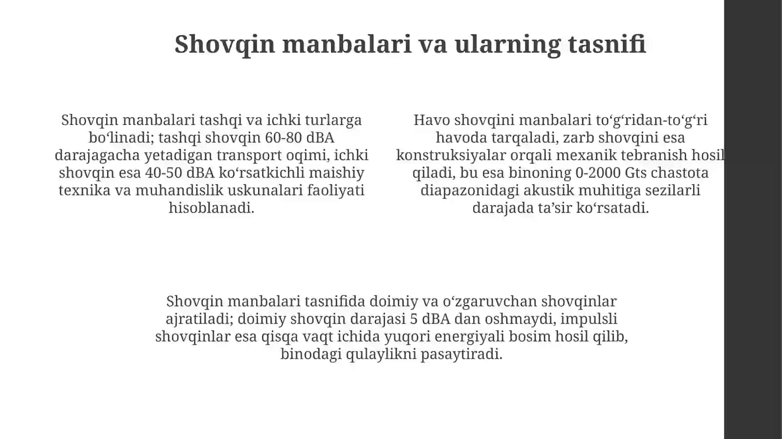 Akustik me'yorlar va shovqin turlari 4