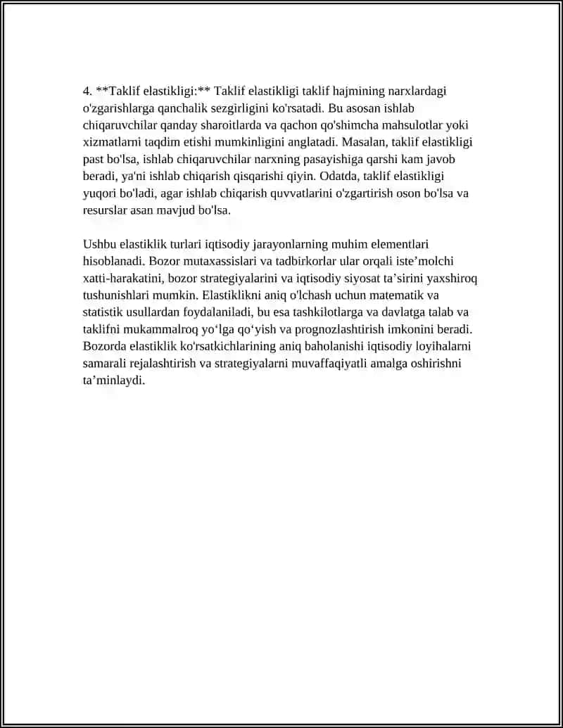 ELASTIKLIK TUSHUNCHASI:TALAB VA TAKLIF ELASTIKLIGINING IQTISODIY QARORLARIGA TASIRI 4