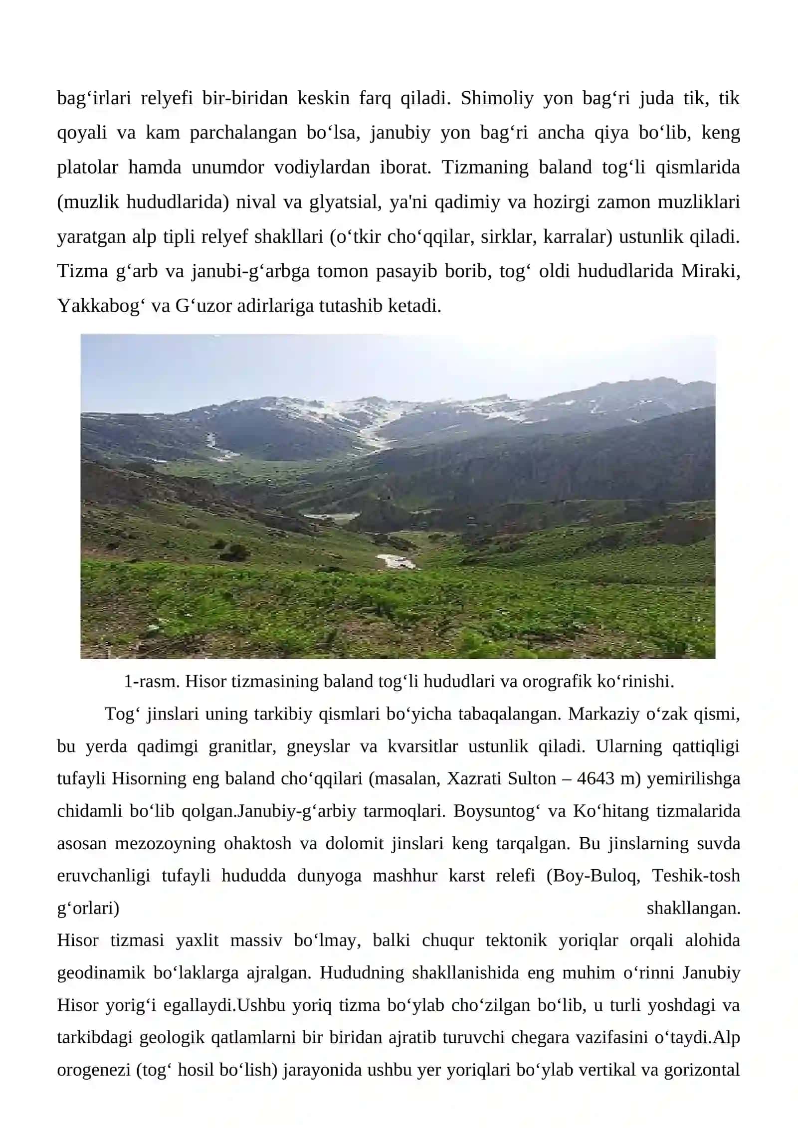 Hisor tizmasi geografik xususiyatlari 4