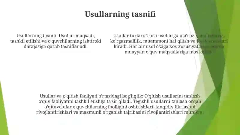 Metod Tushunchasi.Uning Turlari Va Tasnifi.O'Quv Bilish Faoliyatini Tashkil Qilish Metodi Va Ular Orasidagi Bog'Liqlik 4