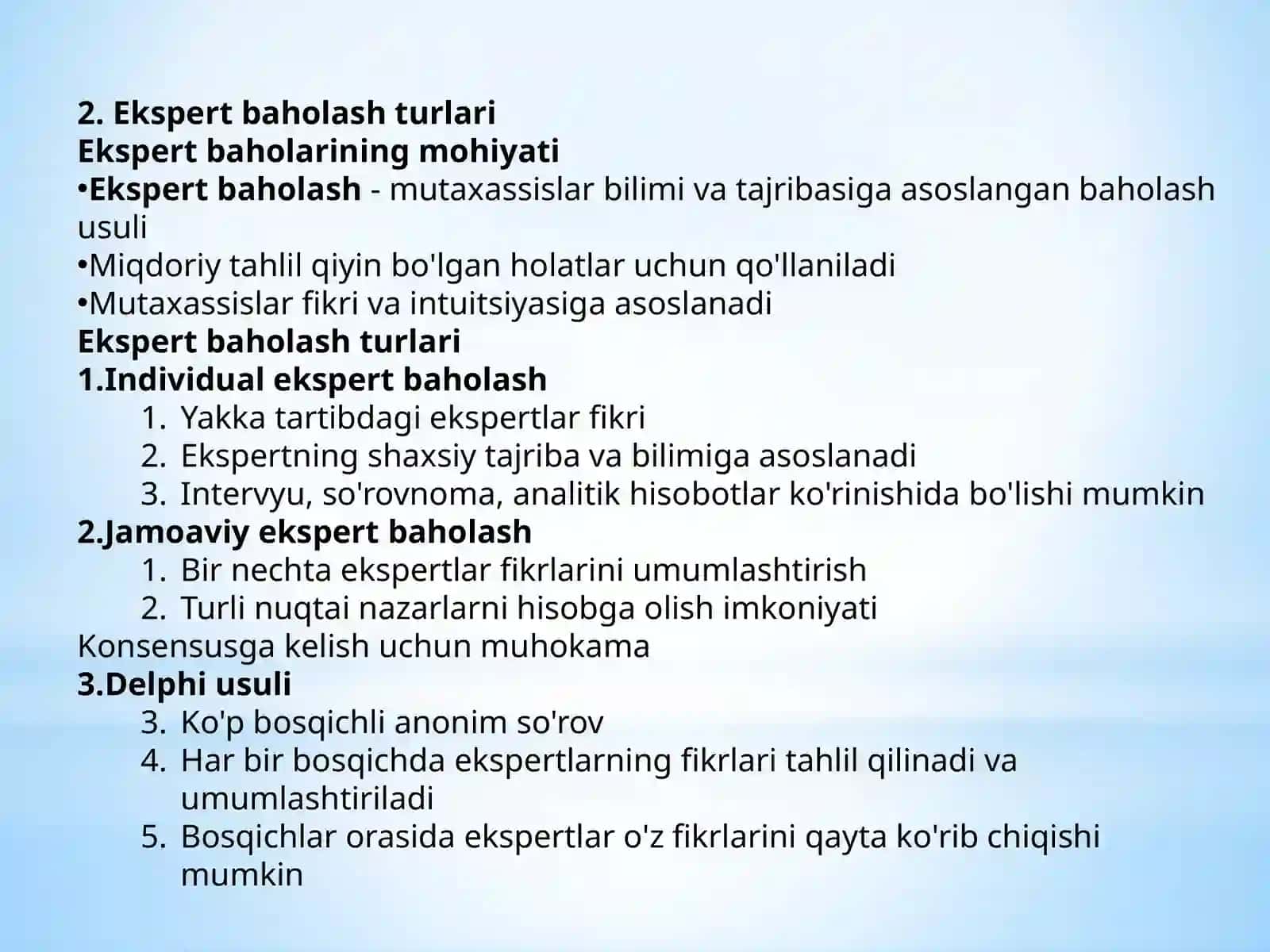 Loyiha monitoringining mazmuni Ekspert baholash turlari 4