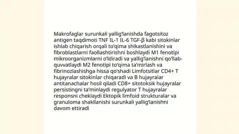 Surunkali yalligʻlanish. Yalligʻlanishning tizimli tasirlari. Hujayra reparatsiyasi 4