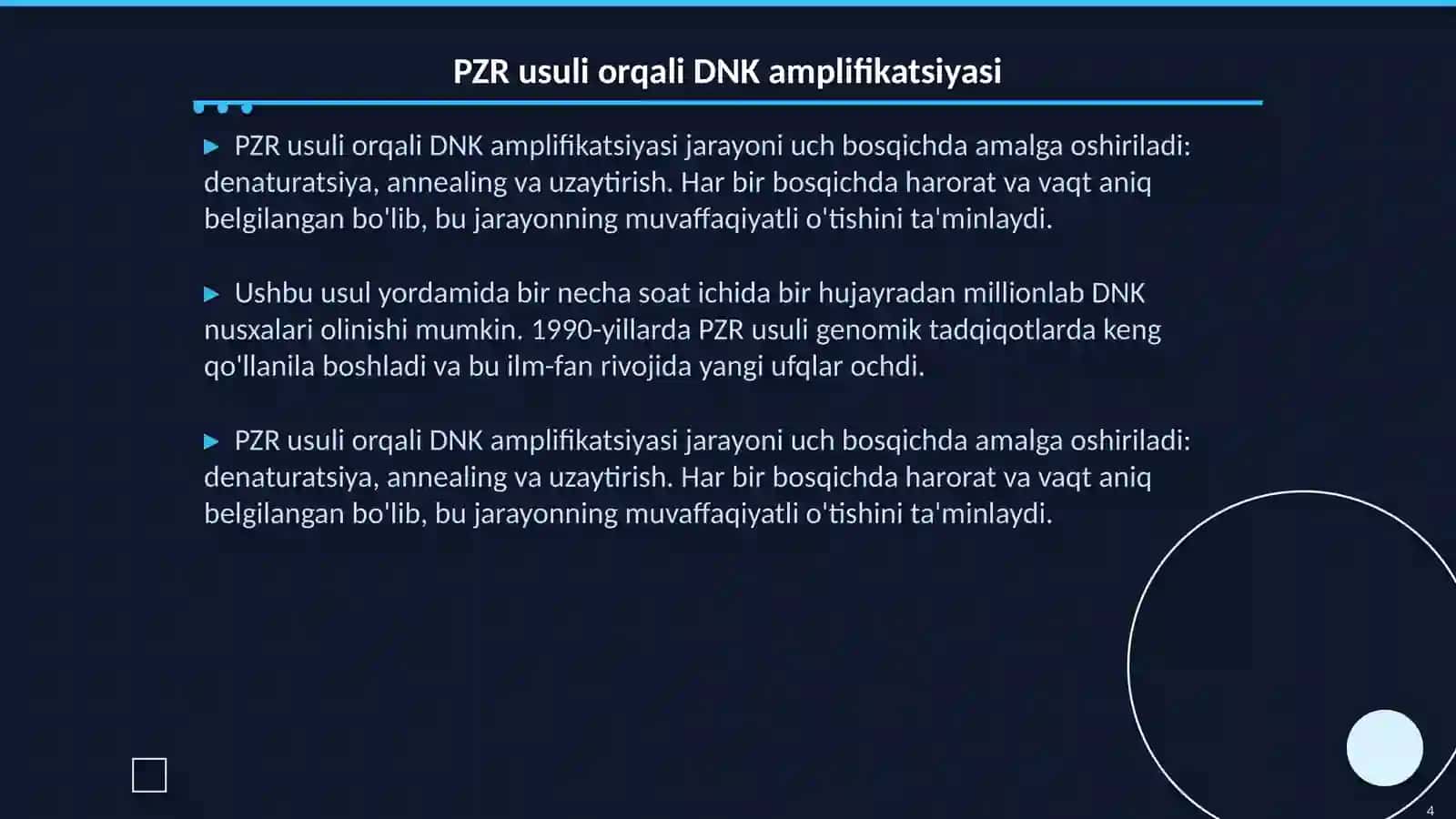 Molekulyar biologiya sohasida PZR usuli va uning fani rivojidagi yutuqlari 4