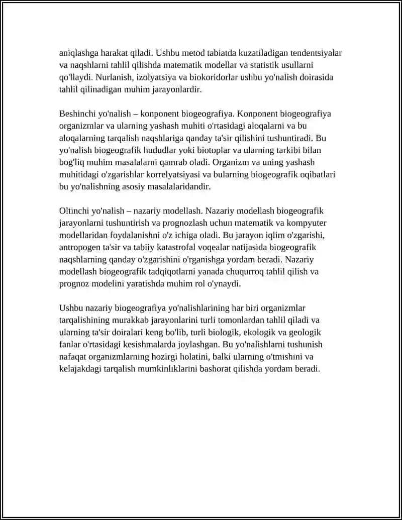 BIOGEOGRAFIYANING YOʻNALISHLARINI TAHLIL QILISH 4