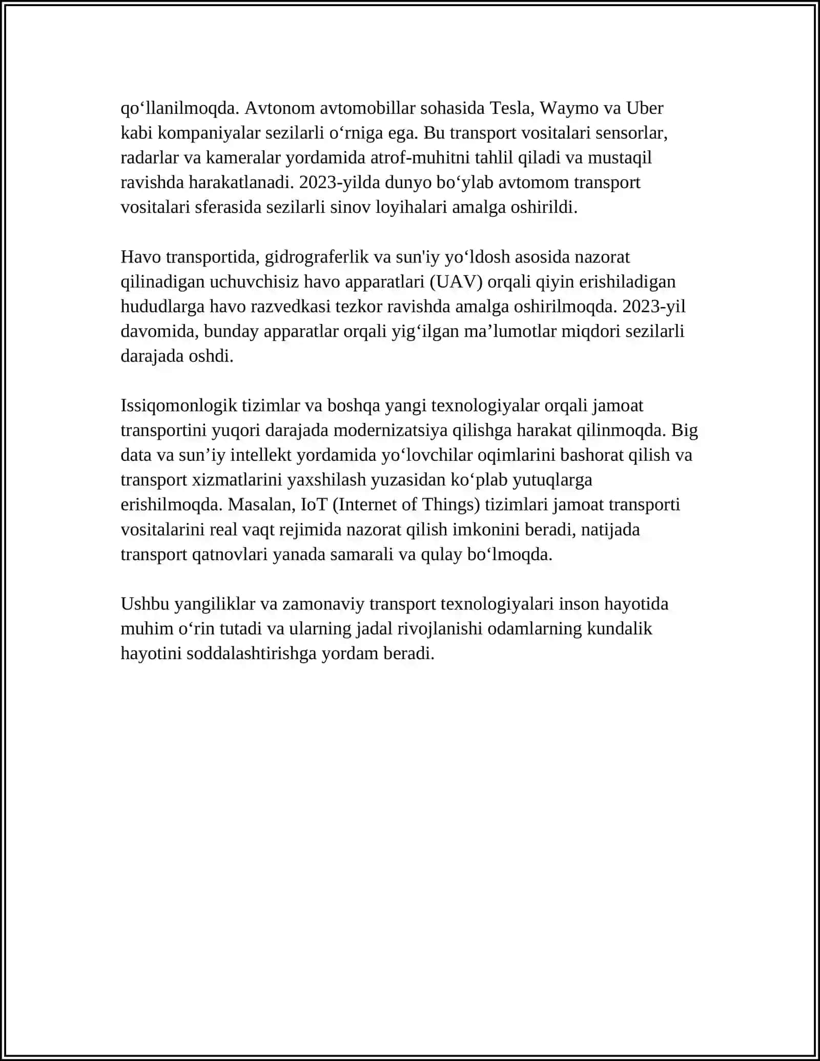 TRANSPORT VA SAYYOHLIK INFRATUZILMASIDA TEXNOLOGIYALARINING RO'LI 4