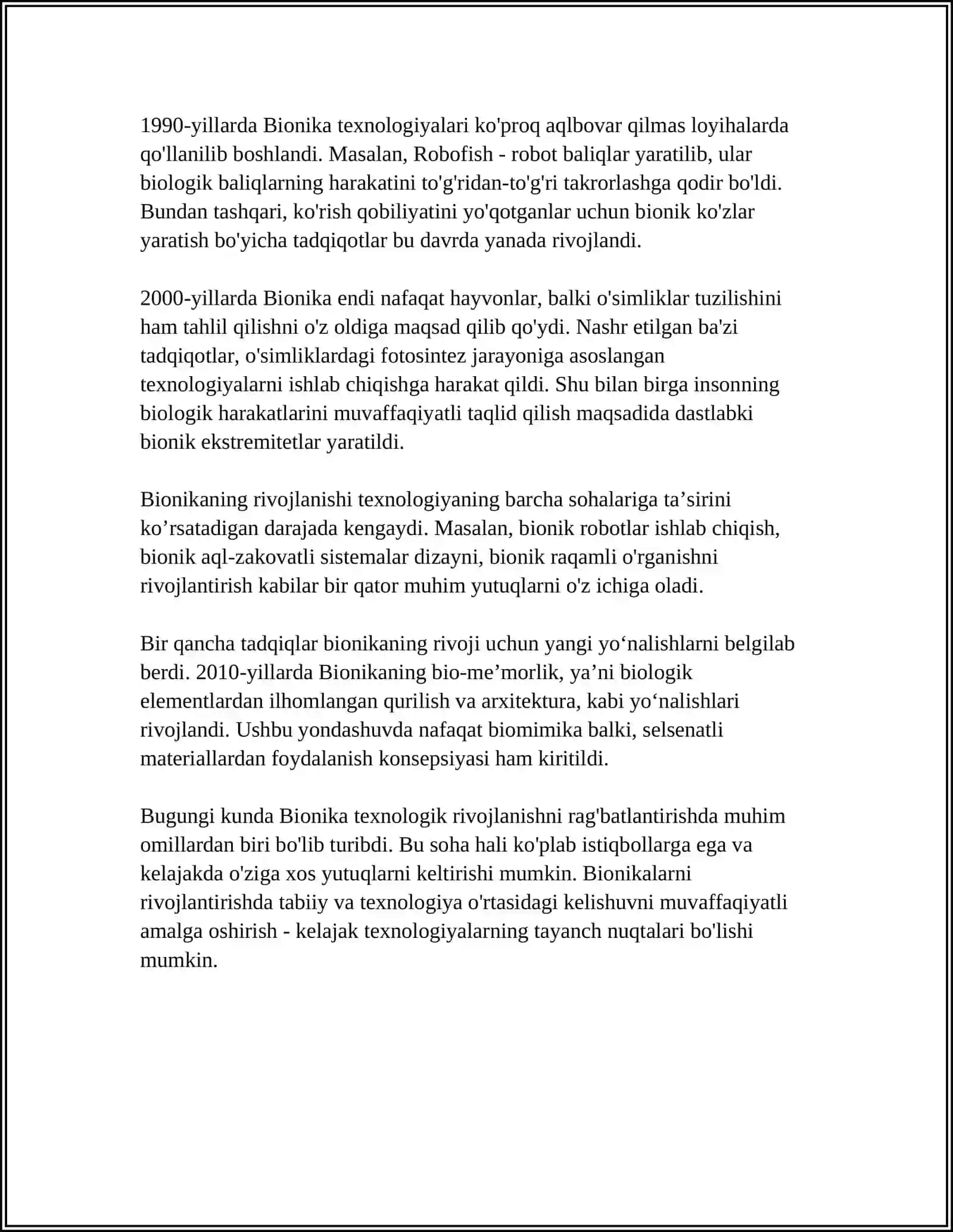 BIONIKA ASOSLARI VA UNING INSON HAYOTIDAGI OʻRNI 4