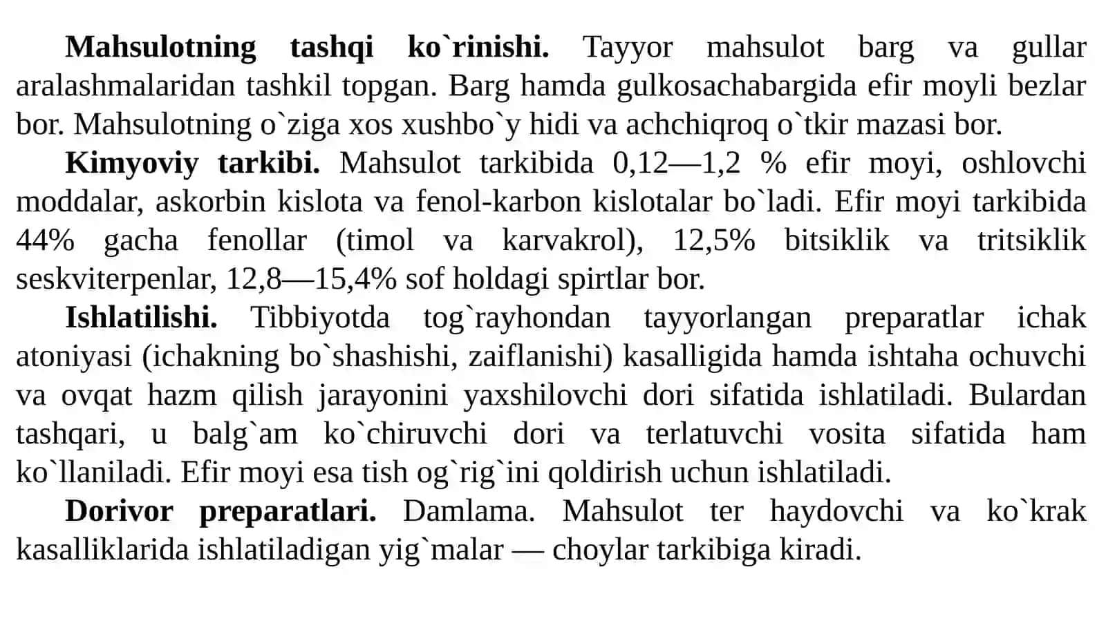 Rasmiy tibbiyotda ishlatiladigan tabiiy (O`zbekiston florasiga mansub) dorivor o`simliklar 4