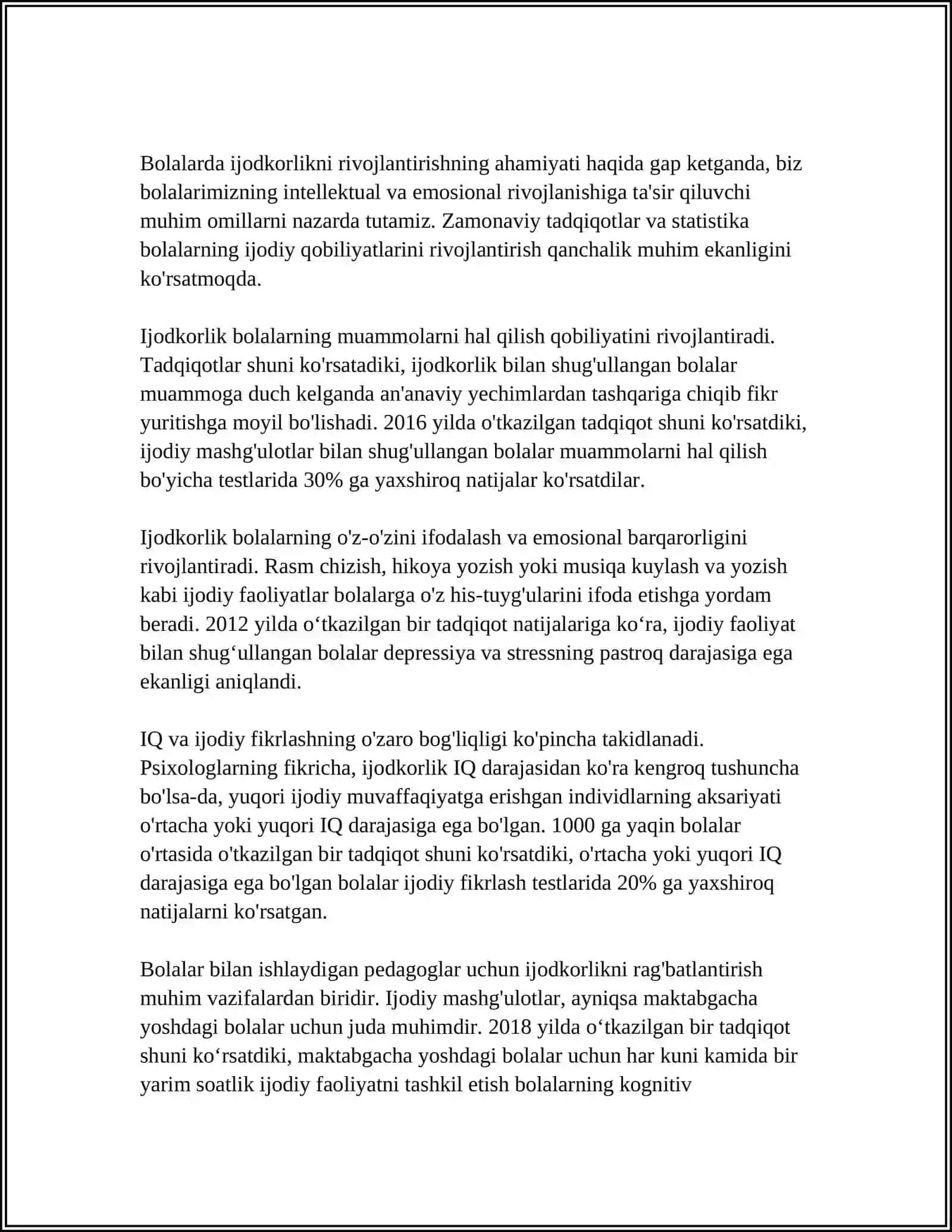 SAHNALASHTIRISH FAOLIYATI JARAYONIDA BOLALARDA IJODKORLIKNI RIVOJLANTIRISHNING OZIGA XOSLIGI 4