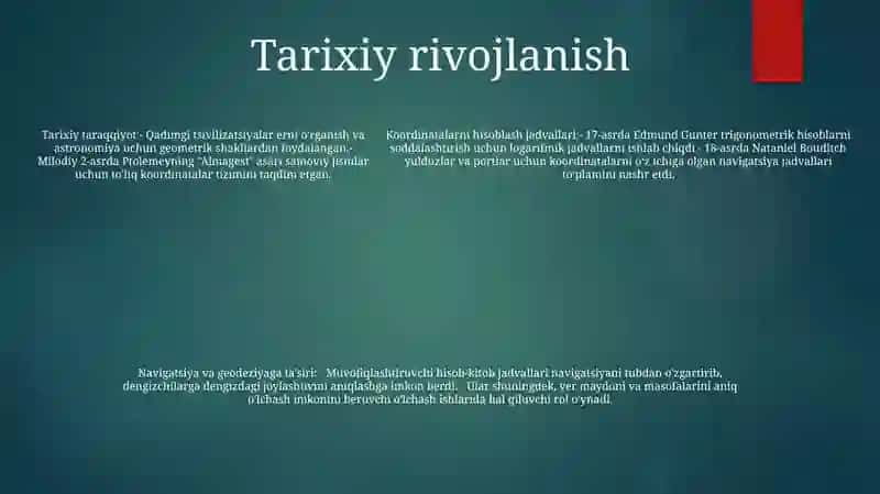 Koordinatalar Hisoblash Jadvali 4