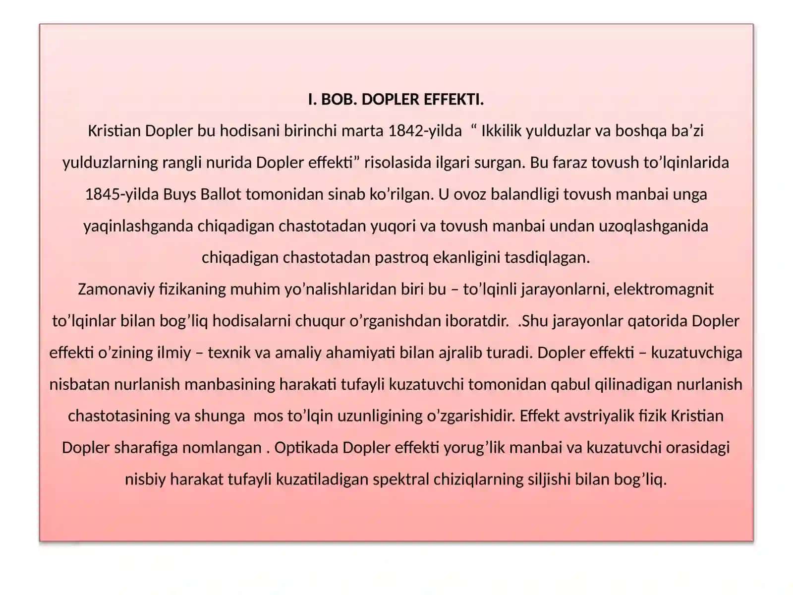 Optikada Dopler effektiva uing qo’llanilishi 4