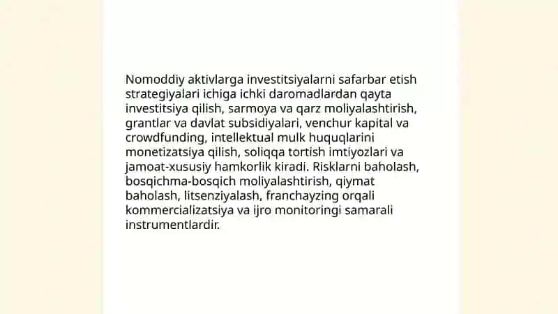 Nomoddiy aktivlarga safarbar etiladigan nvestitsiyalarni moliyalashtirish 4