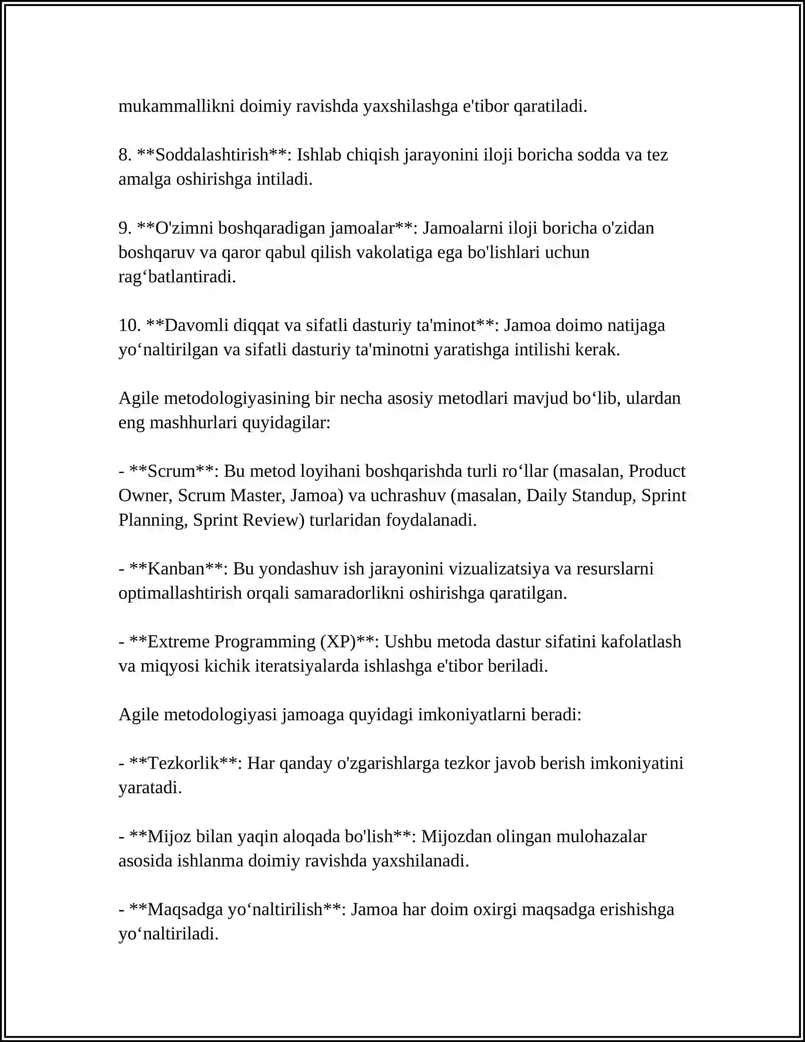 AGILE USLUBIDA DASTURIY TA'MINOT ISHLAB CHIQISH 4