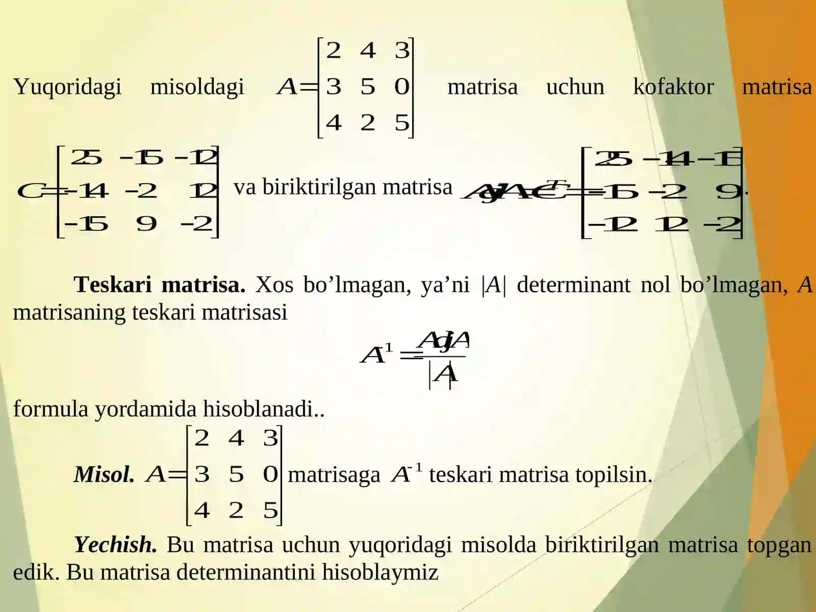 Teskari matritsa va matritsaning rangi 4