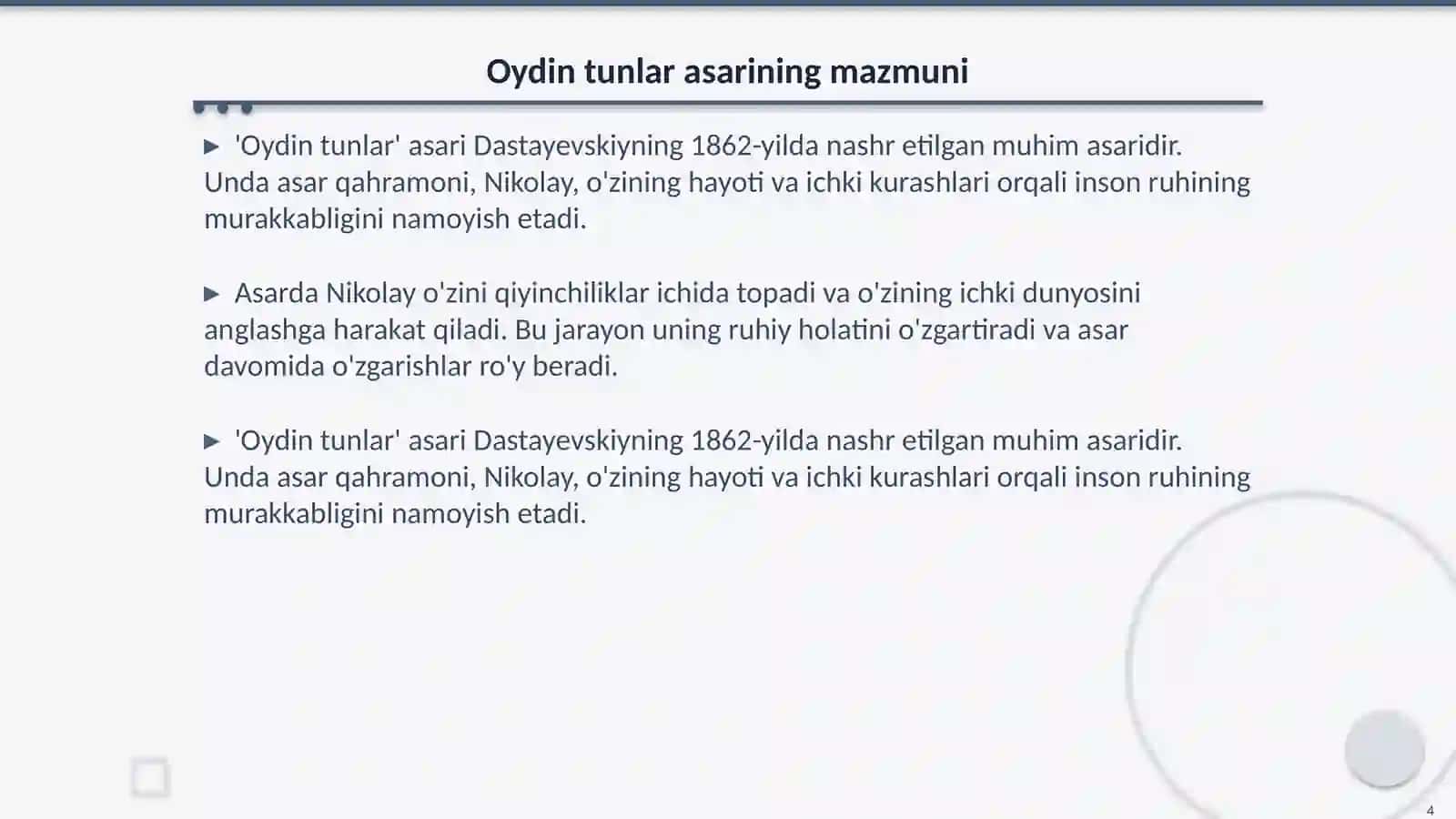Dastayevskyning "Oydin tunlar" asari 4