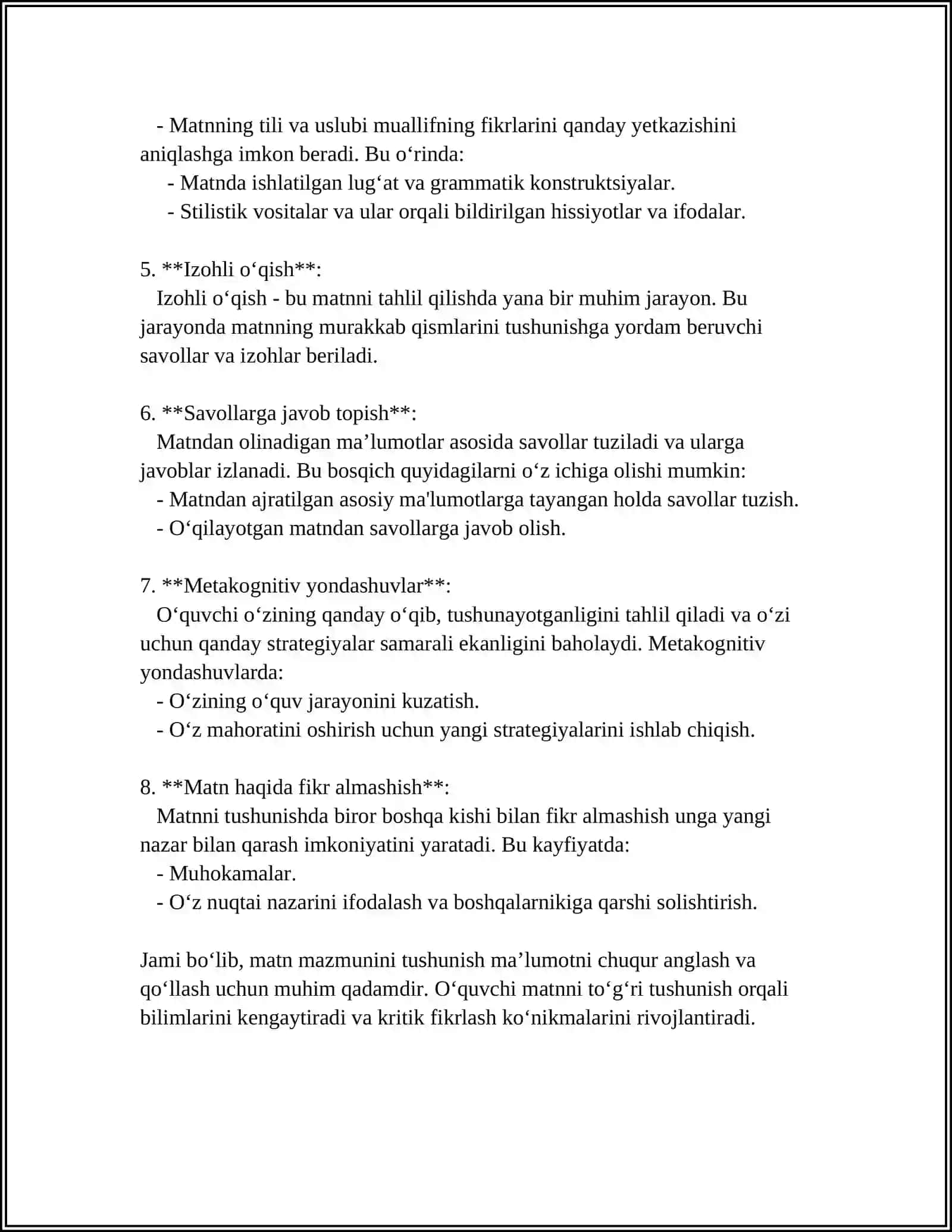 MATNNI TAHLIL QILISH VA ASOSIY FIKRNI ANIQLASH 4